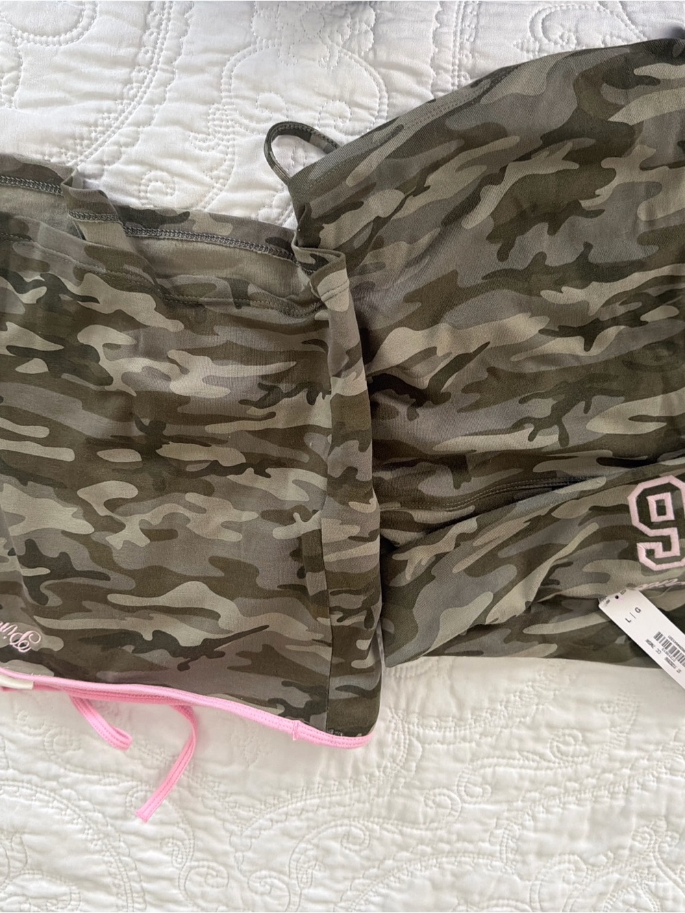 Camo Drawstring Women’s Shorts with Pink Trim
